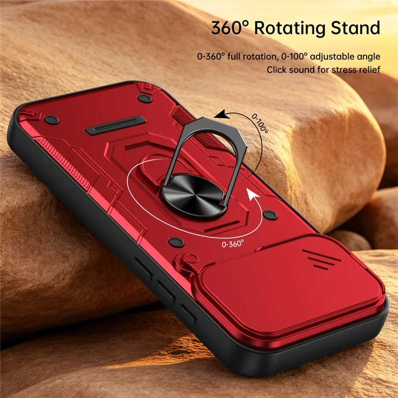 For iPhone 18 Pro Max / 17 Pro Max Case with Sliding Lens Cover Rotating Kicktand Phone Back Cover - Red