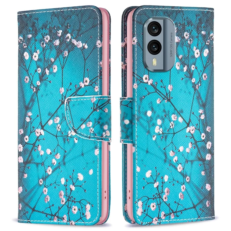 For Nokia X30 5G Phone Case Pattern Printing PU Leather Wallet Stand Cover - Plum Blossom