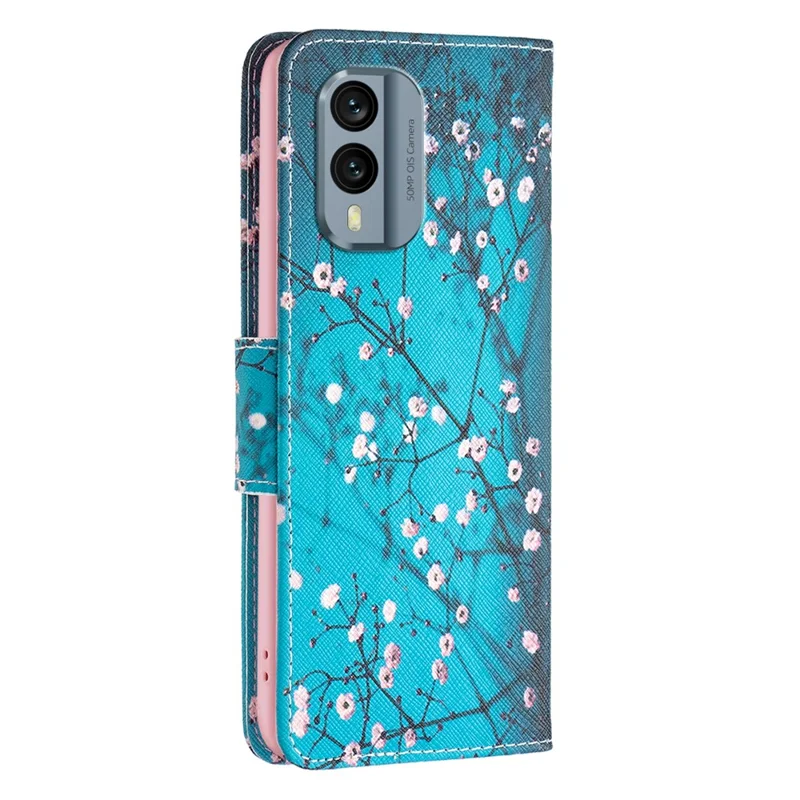 For Nokia X30 5G Phone Case Pattern Printing PU Leather Wallet Stand Cover - Plum Blossom