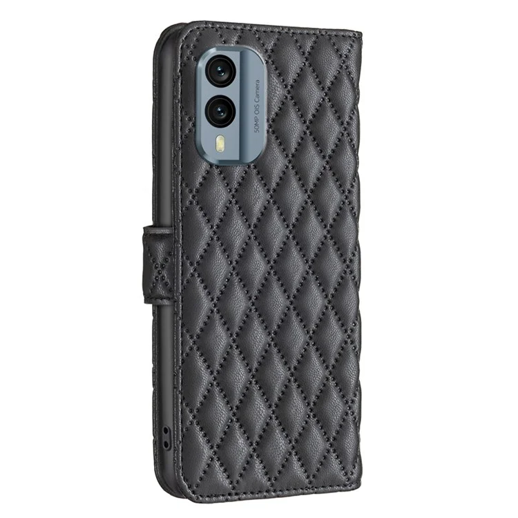 Binfen Color bf Style-14 Para Nokia X30 5g Patrón de Rombo Impreso Case de Teléfono PU Cuero de Cuero Full Willet Cover Cover - Negro