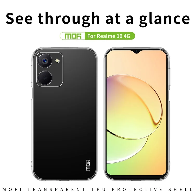 MOFI for Realme 10 4G Crystal Clear Anti-scratch Phone Cover Drop-proof Ultra Slim Flexible TPU Case
