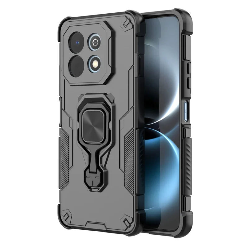 For Huawei Enjoy 90 Plus Case Rotatable Ring Kickstand PC + TPU Shockproof Phone Cover - Black