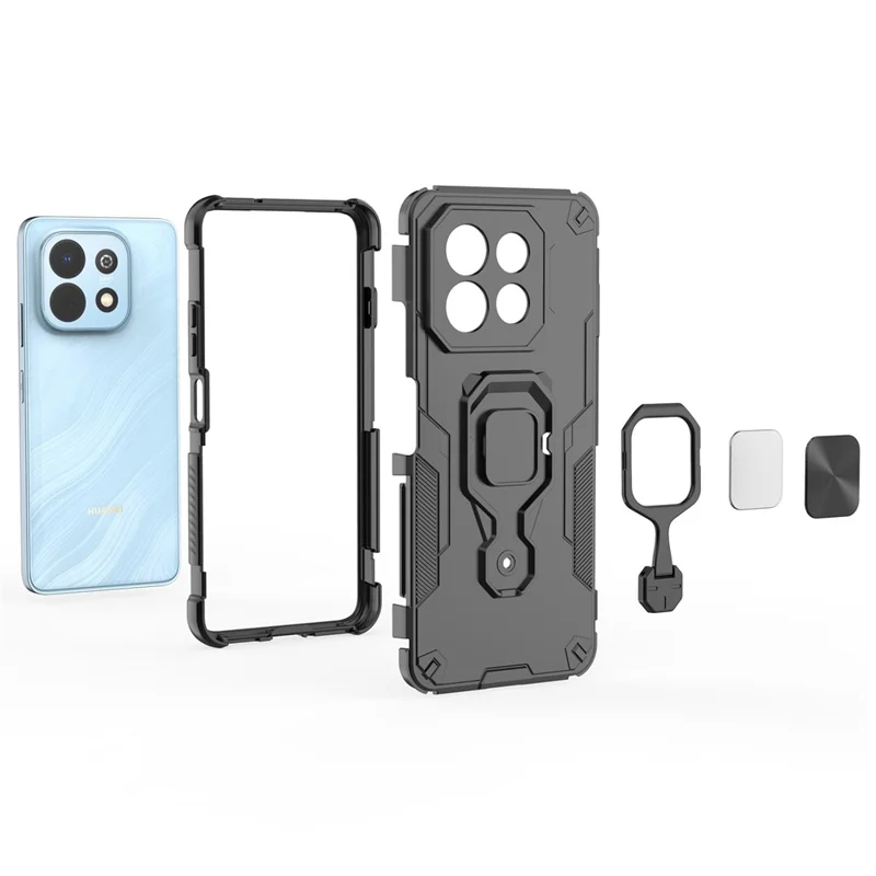 For Huawei Enjoy 90 Plus Case Rotatable Ring Kickstand PC + TPU Shockproof Phone Cover - Black