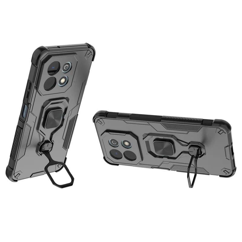 For Huawei Enjoy 90 Plus Case Rotatable Ring Kickstand PC + TPU Shockproof Phone Cover - Black