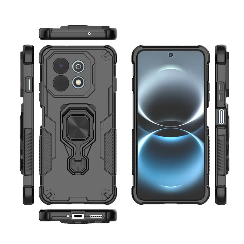 For Huawei Enjoy 90 Plus Case Rotatable Ring Kickstand PC + TPU Shockproof Phone Cover - Black