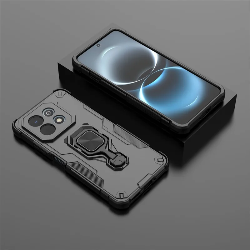 For Huawei Enjoy 90 Plus Case Rotatable Ring Kickstand PC + TPU Shockproof Phone Cover - Black
