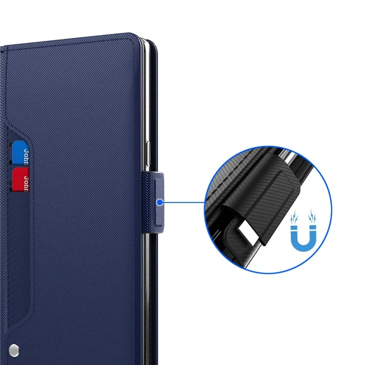 For Samsung Galaxy S23+ ShockProof PU Leather Phone Case Makeup Mirror Design Card Holder Stand Magnetic Closure Flip Phone Cover - Blue
