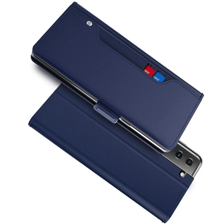 For Samsung Galaxy S23+ ShockProof PU Leather Phone Case Makeup Mirror Design Card Holder Stand Magnetic Closure Flip Phone Cover - Blue