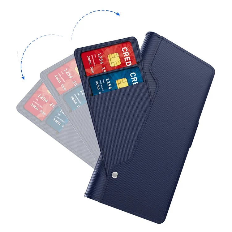 For Samsung Galaxy S23+ ShockProof PU Leather Phone Case Makeup Mirror Design Card Holder Stand Magnetic Closure Flip Phone Cover - Blue