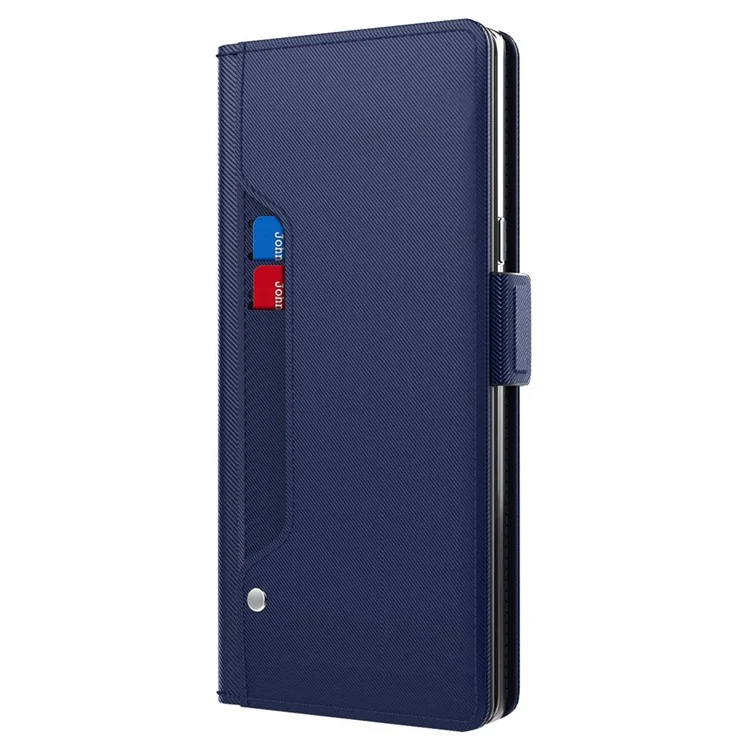 For Samsung Galaxy S23+ ShockProof PU Leather Phone Case Makeup Mirror Design Card Holder Stand Magnetic Closure Flip Phone Cover - Blue