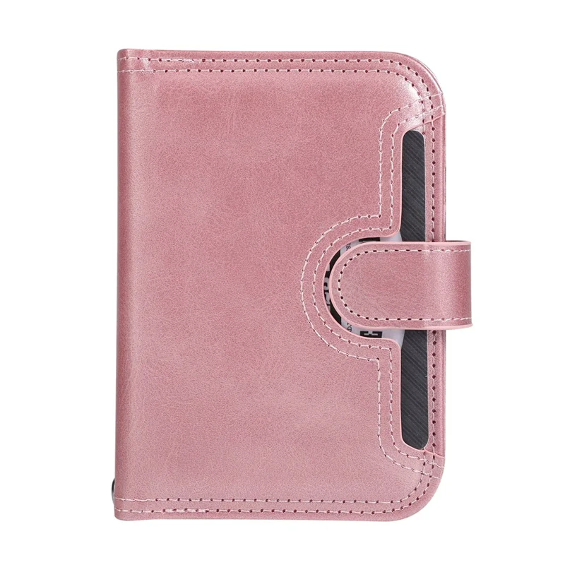 For iPhone Duo Case Split Leather Magnetic Wallet Phone Protector with Wrist Strap - Rose Gold