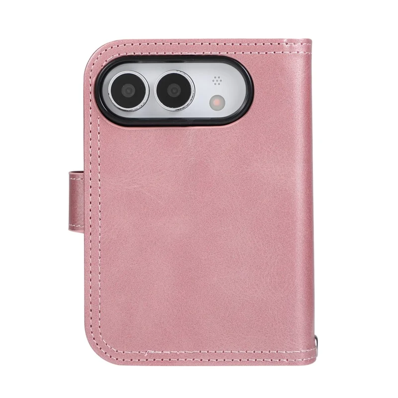 For iPhone Duo Case Split Leather Magnetic Wallet Phone Protector with Wrist Strap - Rose Gold