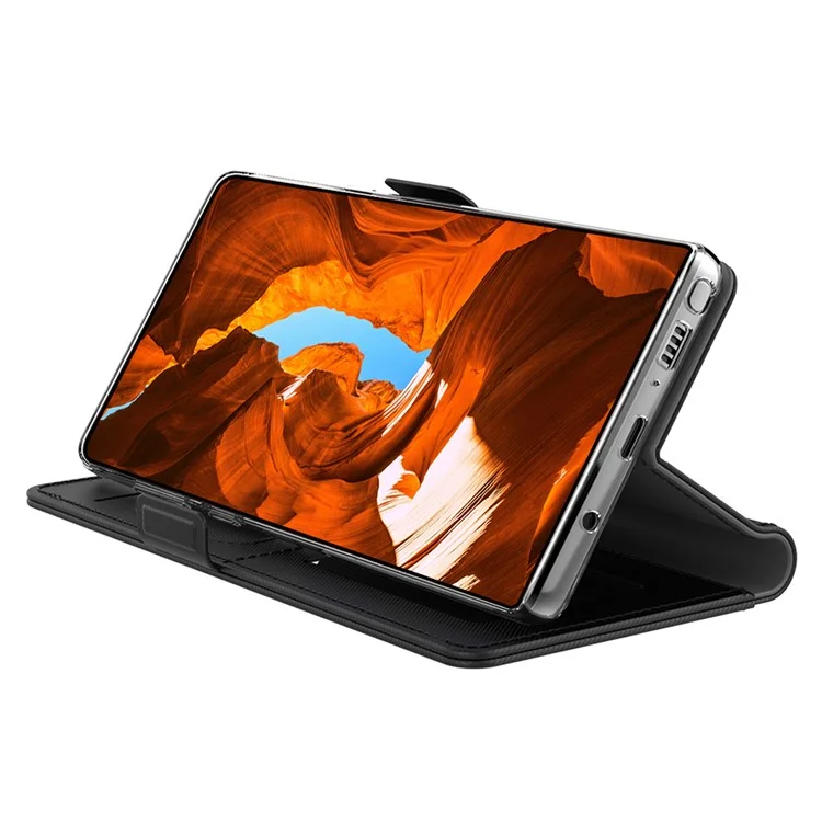 Pour Samsung Galaxy S23 Drop-toproof Cuir de Téléphone PU Téléphone du Support de Carte de Support Anti-rayures Couvercle de Téléphone à Bascule Magnétique Avec Miroir de Maquillage Intérieur - Bleu
