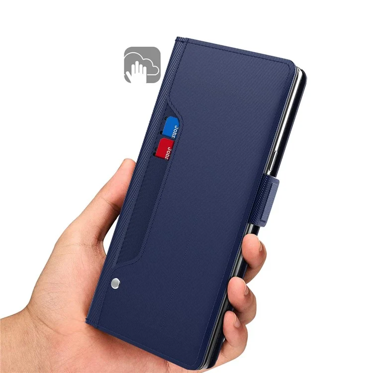 Pour Samsung Galaxy S23 Drop-toproof Cuir de Téléphone PU Téléphone du Support de Carte de Support Anti-rayures Couvercle de Téléphone à Bascule Magnétique Avec Miroir de Maquillage Intérieur - Bleu