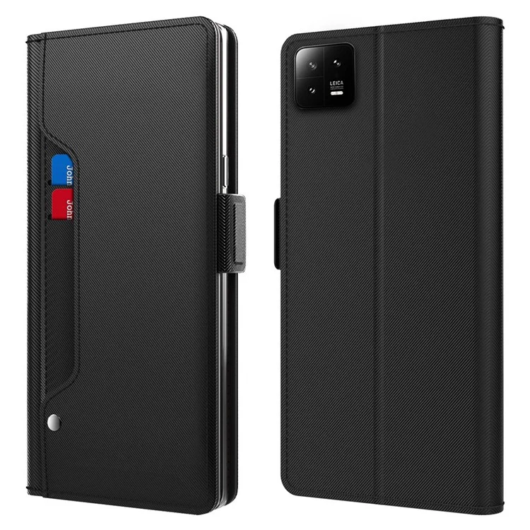 Magnetic Flip Phone Cover For Xiaomi 13 5G, Full Protection PU Leather Phone Case Stand Card Holder with Inside Makeup Mirror - Black