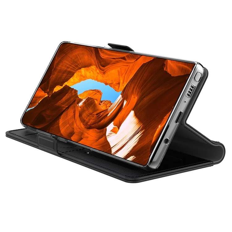 Magnetic Flip Phone Cover For Xiaomi 13 5G, Full Protection PU Leather Phone Case Stand Card Holder with Inside Makeup Mirror - Black