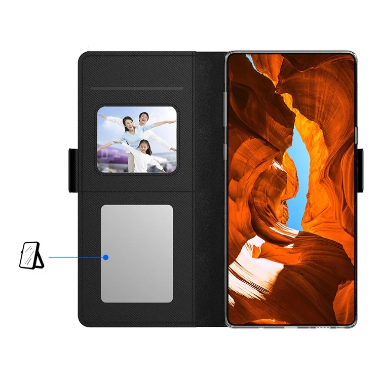 Magnetic Flip Phone Cover For Xiaomi 13 5G, Full Protection PU Leather Phone Case Stand Card Holder with Inside Makeup Mirror - Black