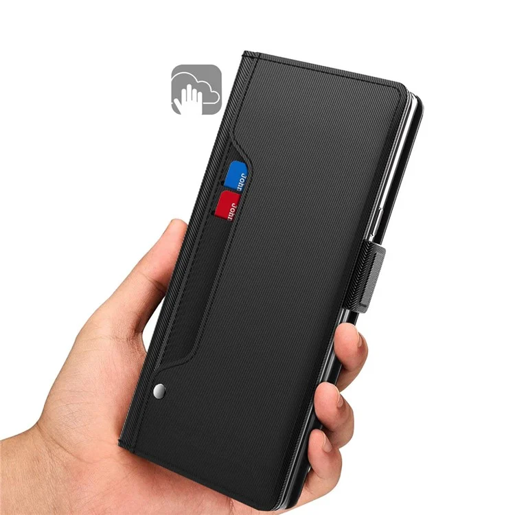 Magnetic Flip Phone Cover For Xiaomi 13 5G, Full Protection PU Leather Phone Case Stand Card Holder with Inside Makeup Mirror - Black