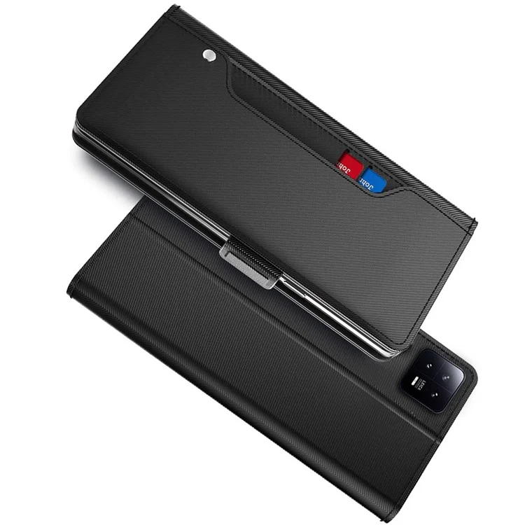 Magnetic Flip Phone Cover For Xiaomi 13 5G, Full Protection PU Leather Phone Case Stand Card Holder with Inside Makeup Mirror - Black