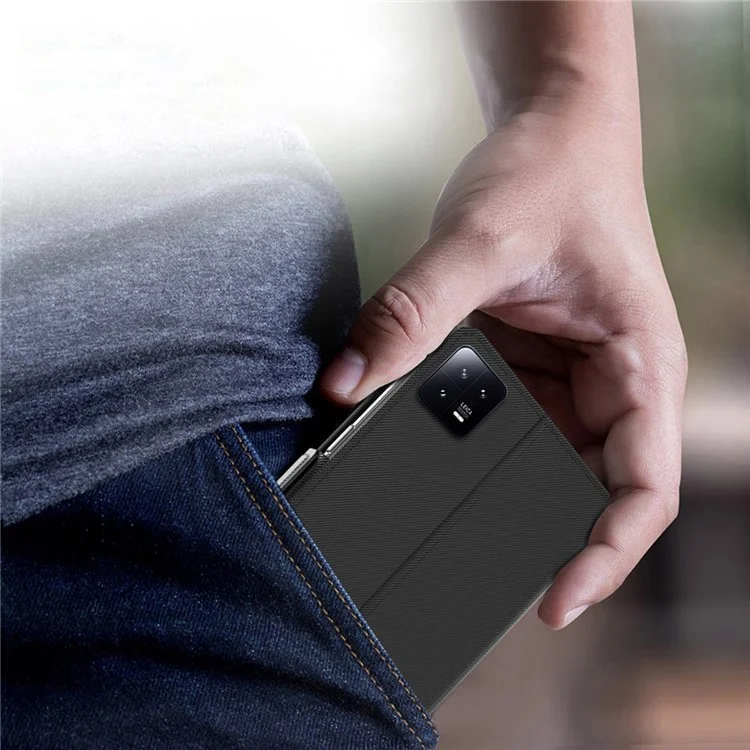 Magnetic Flip Phone Cover For Xiaomi 13 5G, Full Protection PU Leather Phone Case Stand Card Holder with Inside Makeup Mirror - Black