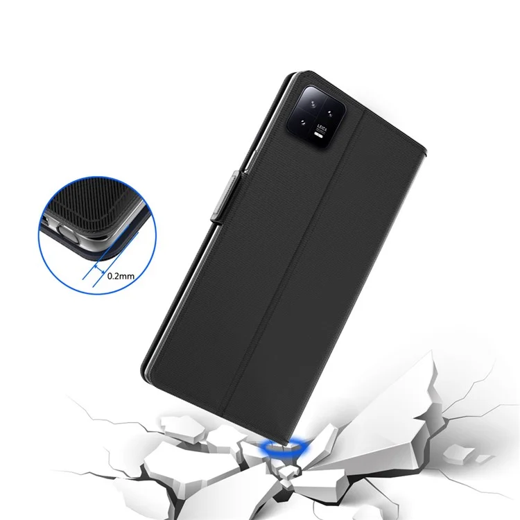 Magnetic Flip Phone Cover For Xiaomi 13 5G, Full Protection PU Leather Phone Case Stand Card Holder with Inside Makeup Mirror - Black