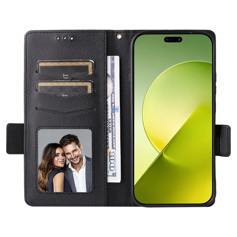 For Honor Magic9 Pro Max 5G Case Litchi Texture Wallet Leather Phone Cover with Wrist Strap - Black
