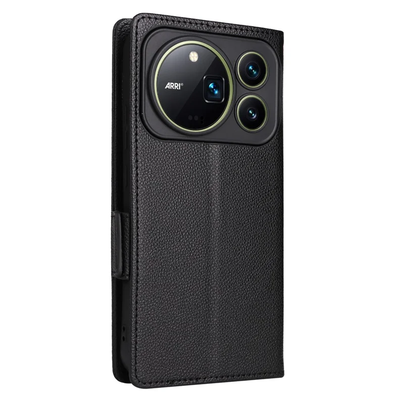 For Honor Magic9 Pro Max 5G Case Litchi Texture Wallet Leather Phone Cover with Wrist Strap - Black