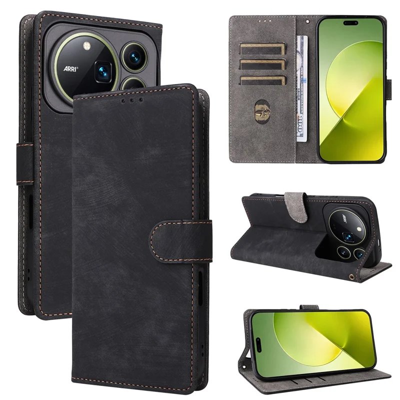For Honor Magic9 Pro Max 5G Wallet Case RFID Blocking PU Leather Phone Cover Stand with Strap - Black