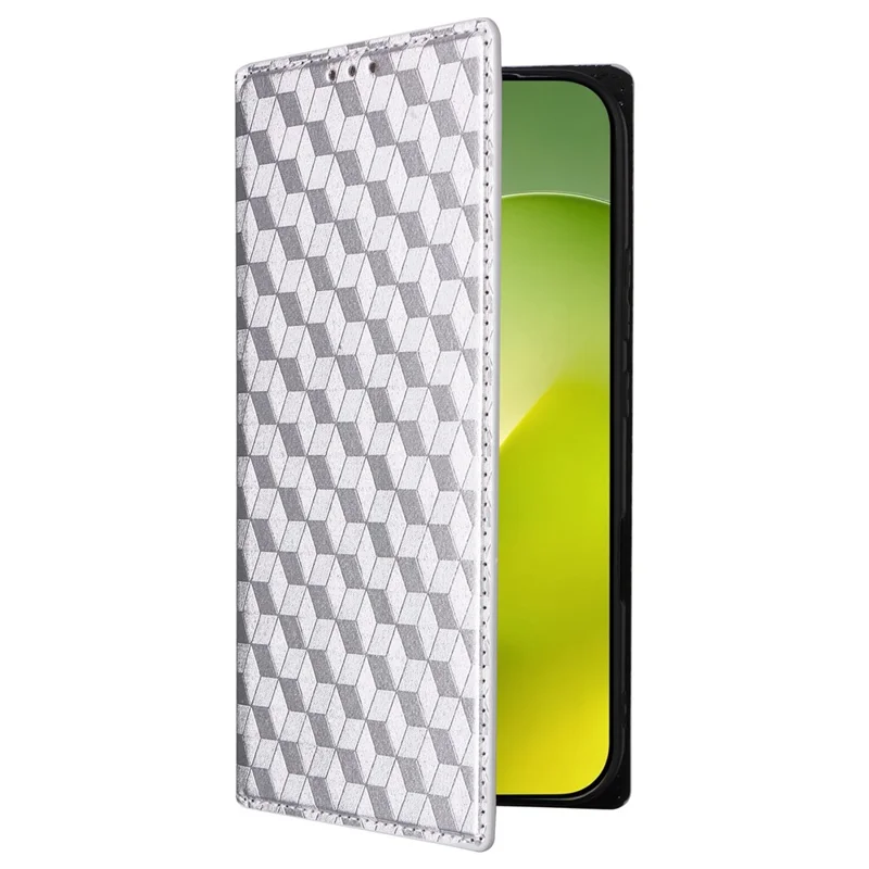 For Honor Magic9 Pro Max 5G Case Wallet Rhombus Imprinted PU Leather Phone Cover - Silver