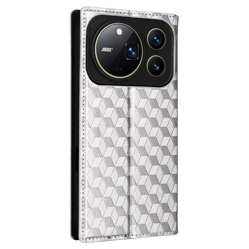 For Honor Magic9 Pro Max 5G Case Wallet Rhombus Imprinted PU Leather Phone Cover - Silver
