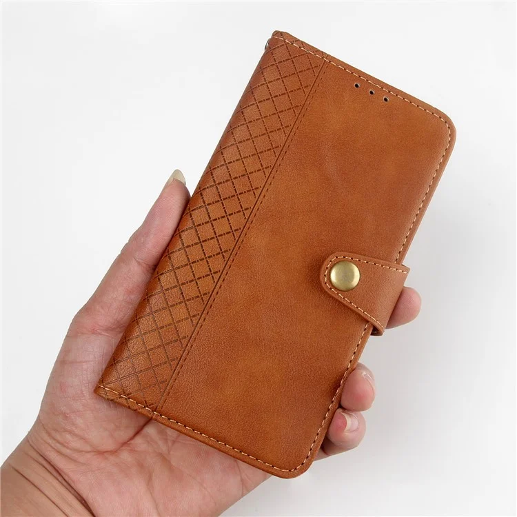 Para ZTE Blade A31 Plus Rhombus Impresión PU Cuero PU Teletón Móvil Case de Billetera Folio Flip Stand Cover - Marrón