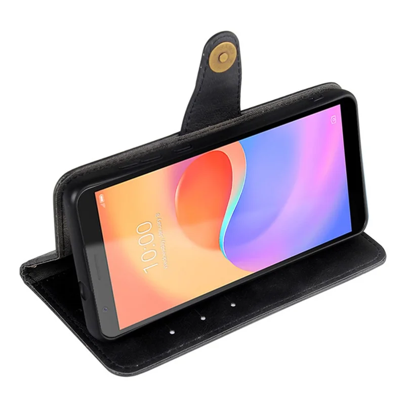 For ZTE Blade A31 Plus Rhombus Imprinted PU Leather Mobile Phone Wallet Case Folio Flip Stand Cover - Black