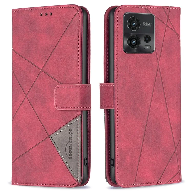 Binfen Farb Bf-sprudelmuster Serie-2-stil 05 Für Motorola Moto G72 4G PU Leder Imprinzipiert Geometrische Muster-ständer Brieftasche Anti-drop-telefonabdeckung - Rot