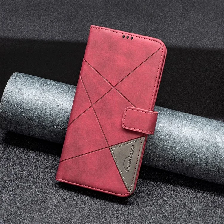 Binfen Farb Bf-sprudelmuster Serie-2-stil 05 Für Motorola Moto G72 4G PU Leder Imprinzipiert Geometrische Muster-ständer Brieftasche Anti-drop-telefonabdeckung - Rot