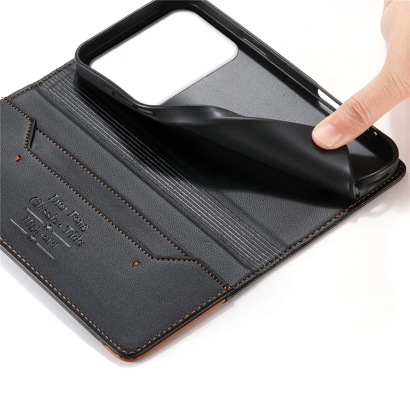 DIERFENG DF-018 For Honor Magic9 Pro Max 5G Case RFID Blocking Wallet Leather Phone Cover with Color Splicing Logo Corner - Black