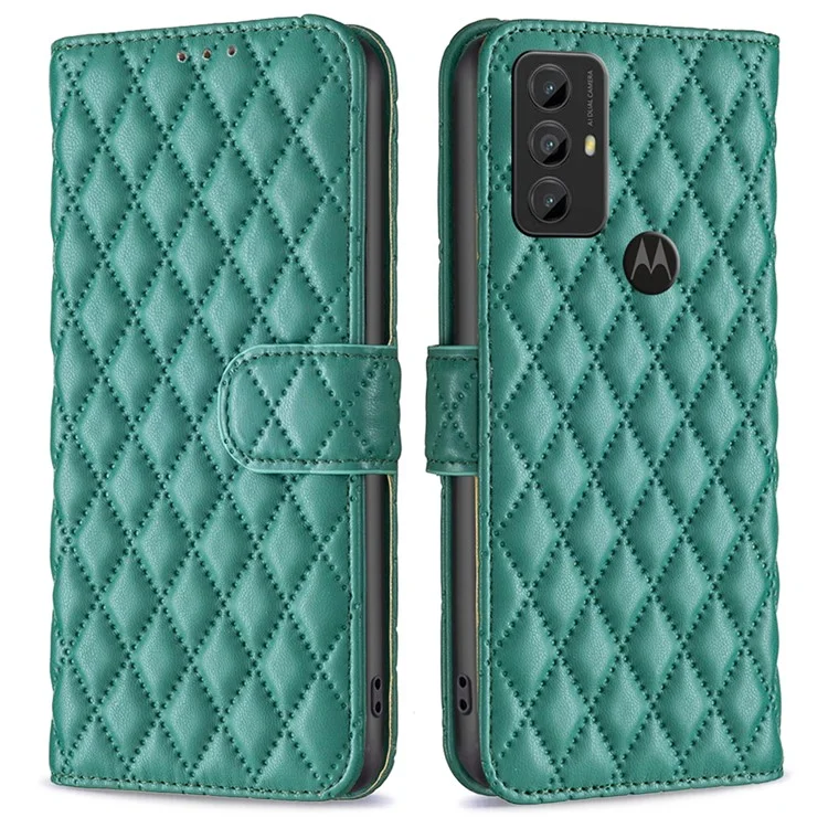 Binfen Color BF Style-14 Para Motorola Moto G Play (2023) 4G Patrón de Rombo Impreso Case de Teléfonos Resistente a Scratch Resistente PU Flip Stand Cover Cover - Verde