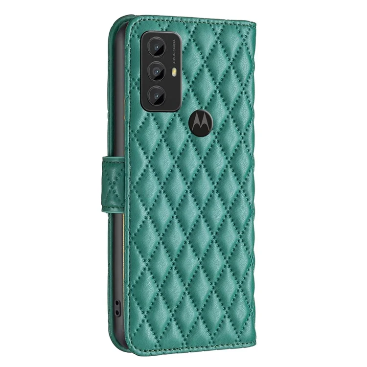 Binfen Color BF Style-14 Para Motorola Moto G Play (2023) 4G Patrón de Rombo Impreso Case de Teléfonos Resistente a Scratch Resistente PU Flip Stand Cover Cover - Verde