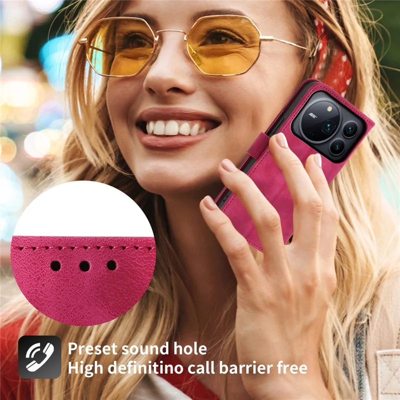 For Honor Magic9 Pro Max 5G Wallet Case Flower Pattern PU Leather Phone Cover with Strap - Wine Red