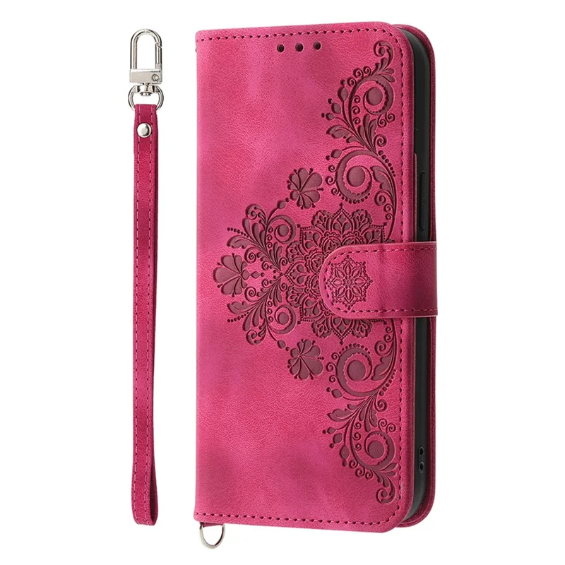 For Honor Magic9 Pro Max 5G Wallet Case Flower Pattern PU Leather Phone Cover with Strap - Wine Red