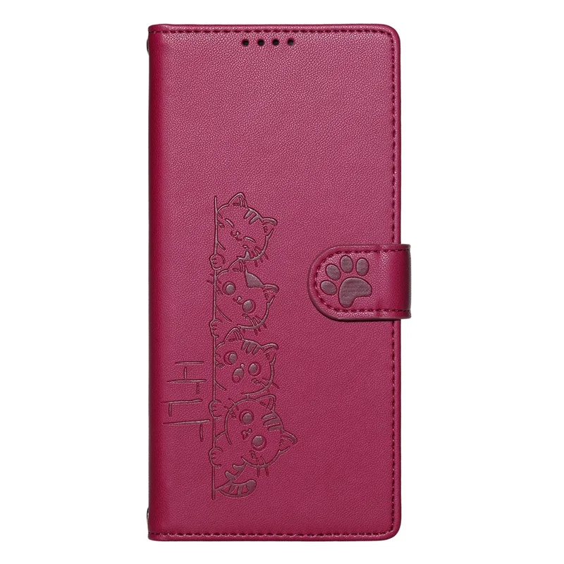 For Honor Magic9 Pro Max 5G Case Adorable Cat Pattern PU Leather Wallet Phone Cover with Wrist Strap - Rose