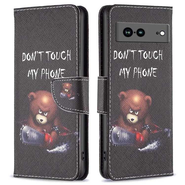 For Google Pixel 7a Phone Case Pattern Printing PU Leather Wallet Stand Cover - Bear