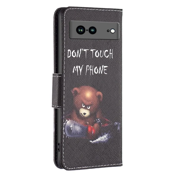 For Google Pixel 7a Phone Case Pattern Printing PU Leather Wallet Stand Cover - Bear