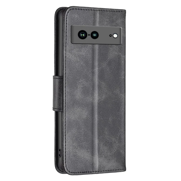For Google Pixel 7a Case Smooth Leather Wallet Stand Mobile Phone Cover with Strap - Black