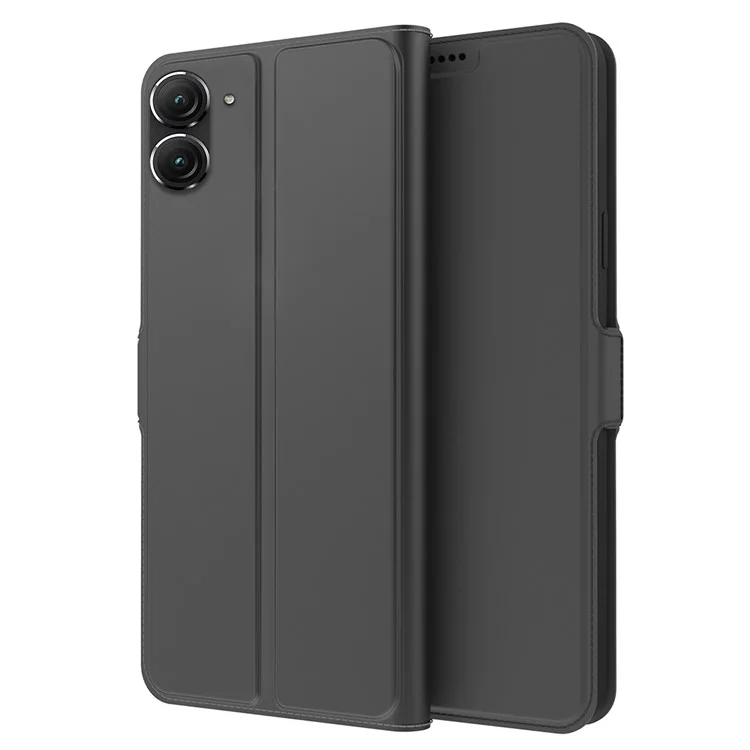 For Asus Zenfone 9 5G Drop-proof PU Leather Flip Folio Phone Cover Card Holder Inner TPU Magnetic Stand Scratch-resistant Phone Case - Black