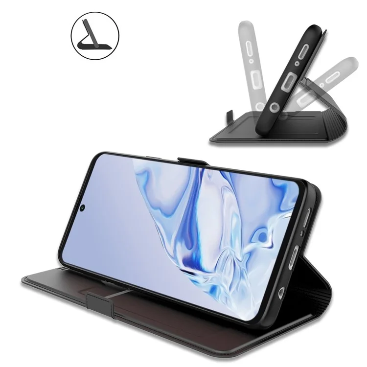 For Asus Zenfone 9 5G Drop-proof PU Leather Flip Folio Phone Cover Card Holder Inner TPU Magnetic Stand Scratch-resistant Phone Case - Black