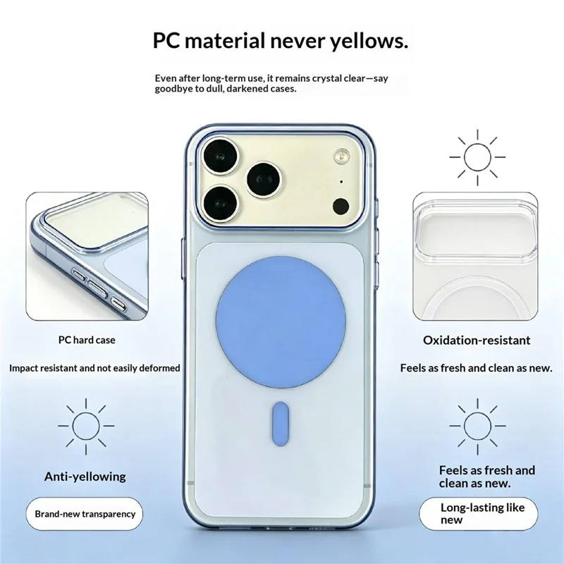 For iPhone 18 Pro Max / 17 Pro Max Magnetic Case Non-Yellowing Phone Cover - Sky Blue