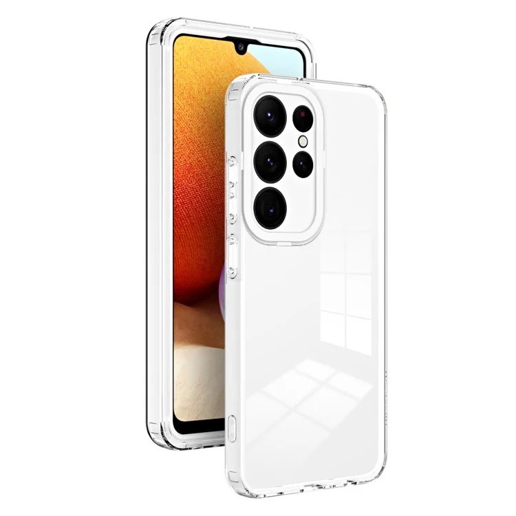 Для Samsung Galaxy S23 Ultra 3-в-1 прозрачный чехол для телефона Anti-drop TPU Backplate + PC Frame + PC Camera Ring Phone Hybrid Case - Белый