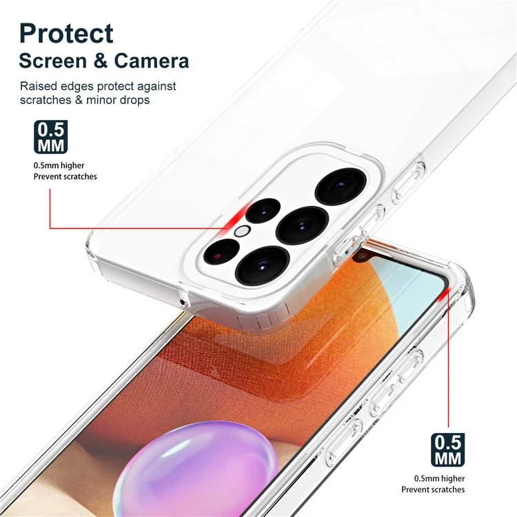 Для Samsung Galaxy S23 Ultra 3-в-1 прозрачный чехол для телефона Anti-drop TPU Backplate + PC Frame + PC Camera Ring Phone Hybrid Case - Белый