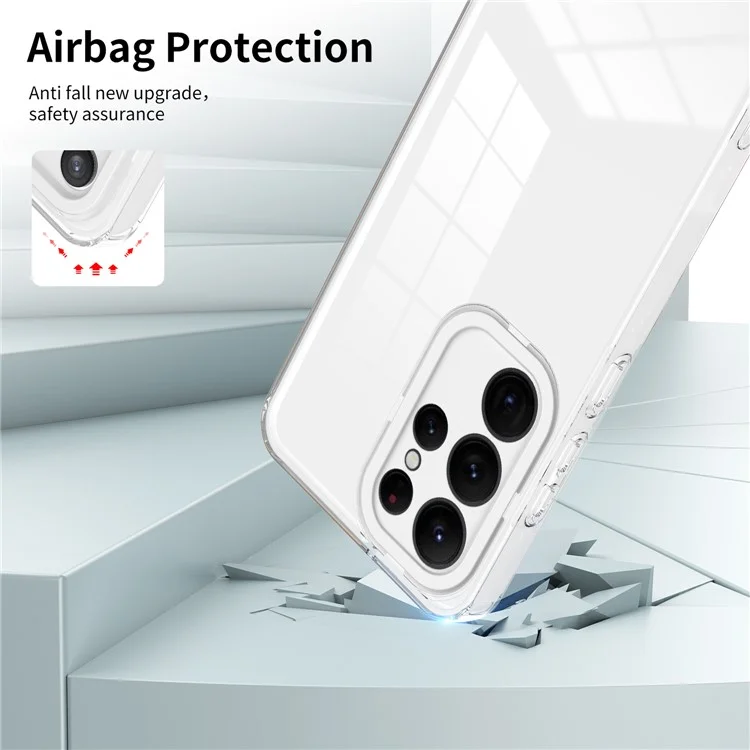 Для Samsung Galaxy S23 Ultra 3-в-1 прозрачный чехол для телефона Anti-drop TPU Backplate + PC Frame + PC Camera Ring Phone Hybrid Case - Белый