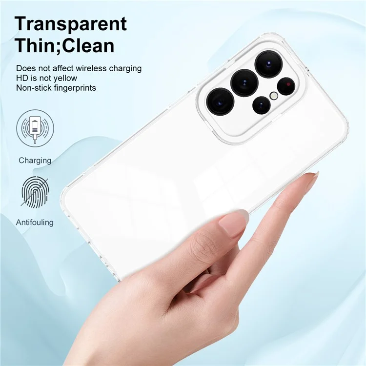 Для Samsung Galaxy S23 Ultra 3-в-1 прозрачный чехол для телефона Anti-drop TPU Backplate + PC Frame + PC Camera Ring Phone Hybrid Case - Белый